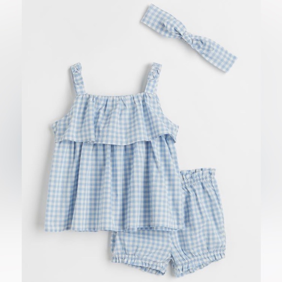 H&M Other - NWT H&M 3 pc Blue & White Gingham Cotton Set
